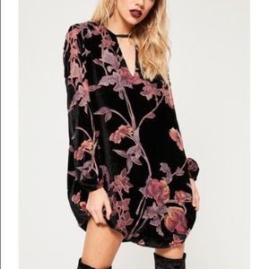 Black Floral Velvet Keyhole Swing Dress